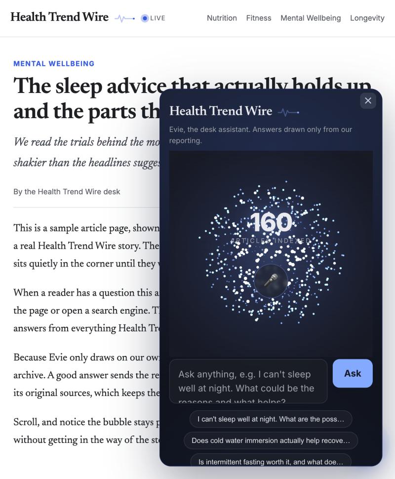 Evie bubble on a Health Trend Wire article